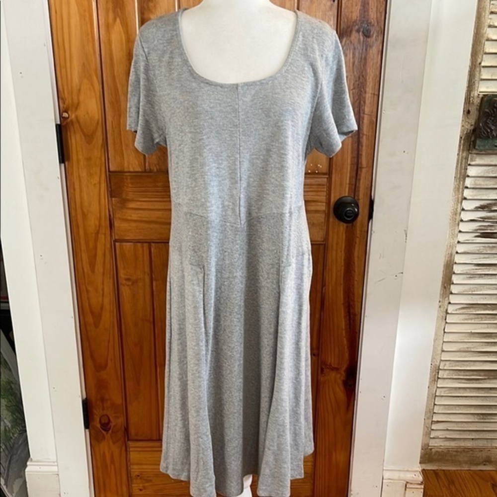 Soft Surroundings Grey Cotton Knit Midi Dress Short Sleeve Scoop neck A line